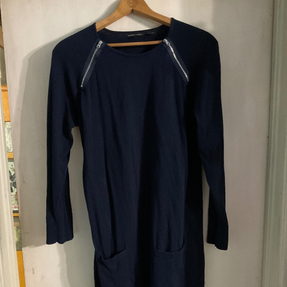 Jeanne Pierce black dress long sleeve with faux zippers. W47